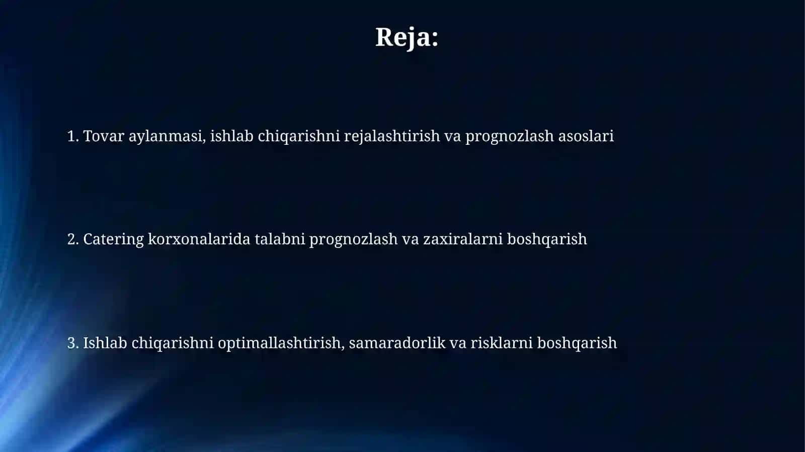 Tovar aylanmasi, ishlab chiqarishni rejalashtirish va prognozlash 2
