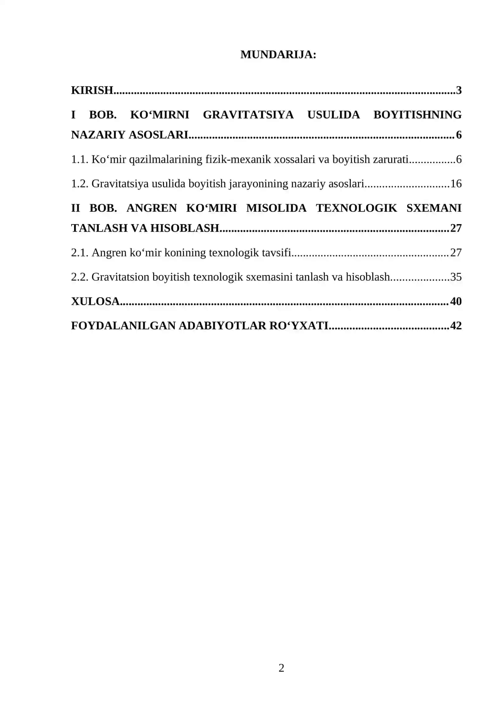 Koʼmir qazilmalarini gravitatsiya usulida boyitish texnologik sxemasini tanlash va hisoblash (Angren koʼmiri misolida) 2