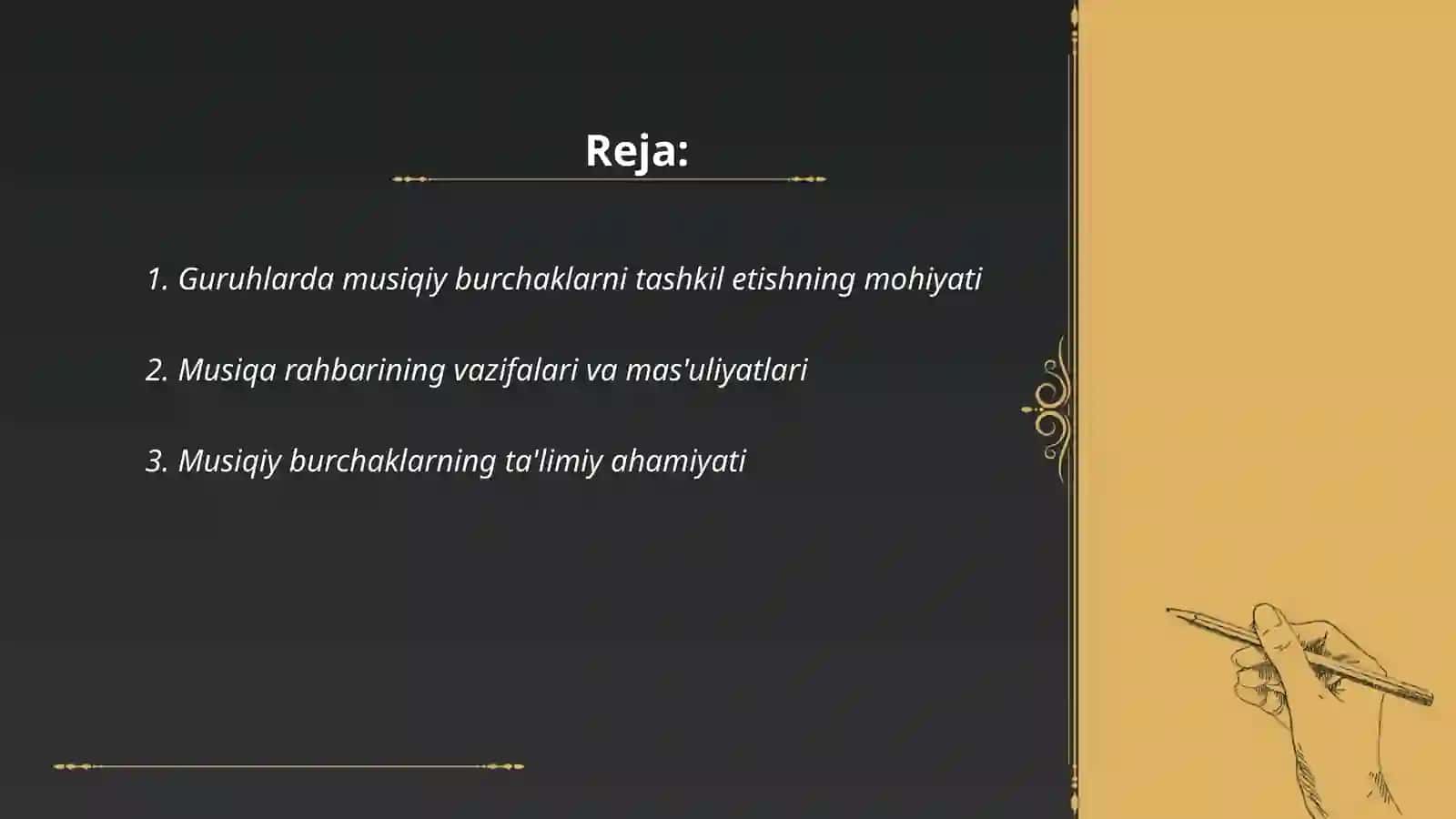 Guruhlarda musiqiy burchaklarni tashkil etish va uning faoliyatini tashkil etishda musiqa rahbarining o'rni 2