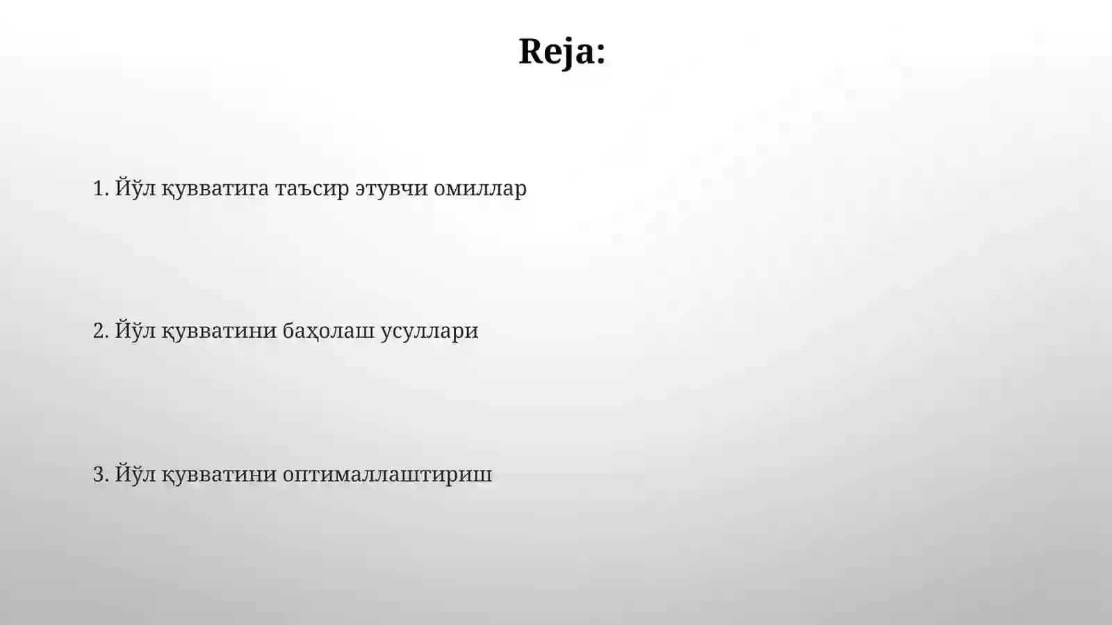 Yo‘lning o‘tkazish qobiliyati ko‘rsatkichini baholash 2
