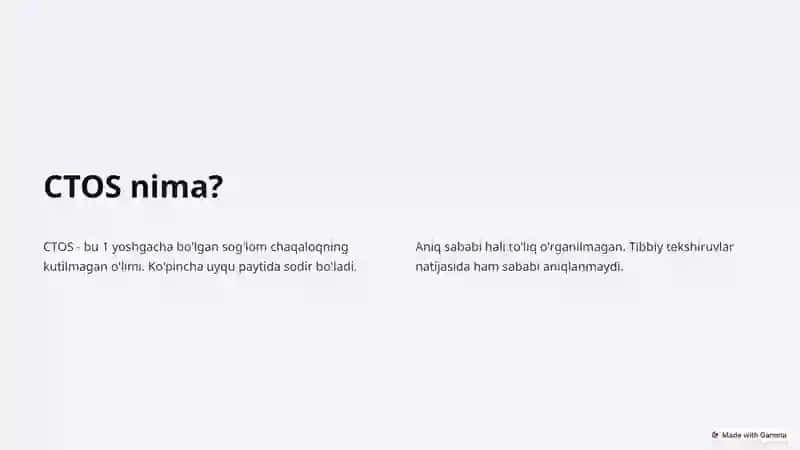 Chaqaloqlarda to'satdan o'lim sindromi (CTOS) 2