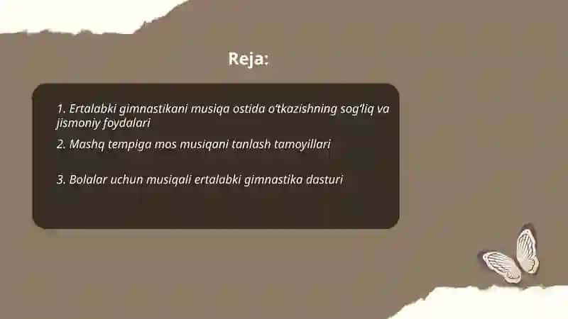 Ertalabki gimnastikani musiqa ostida oʻtish 2