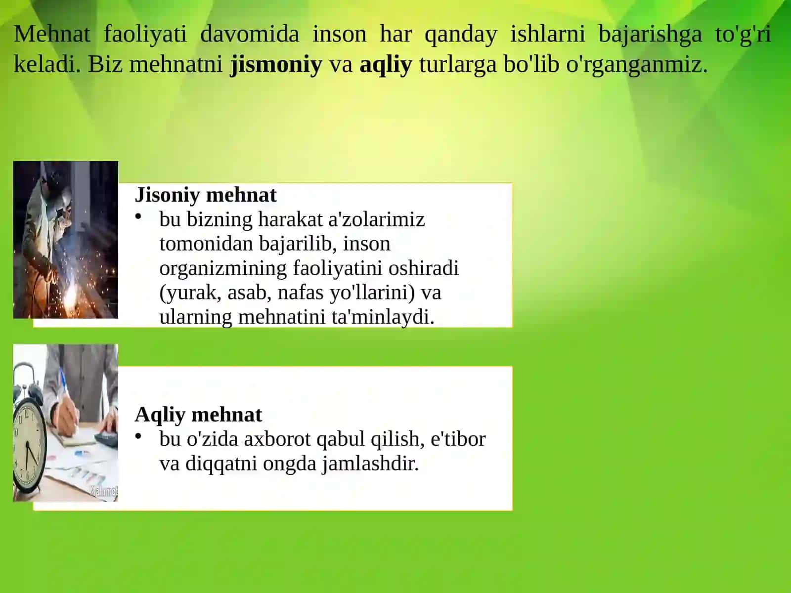 INSONFAOLIYATINING ASOSIY TURLARI. XAVFLI VA ZARARLI OMILLARNING INSON PSIXOLOGIYASIGA TA'SIRI, ULARNING TURLARI 2