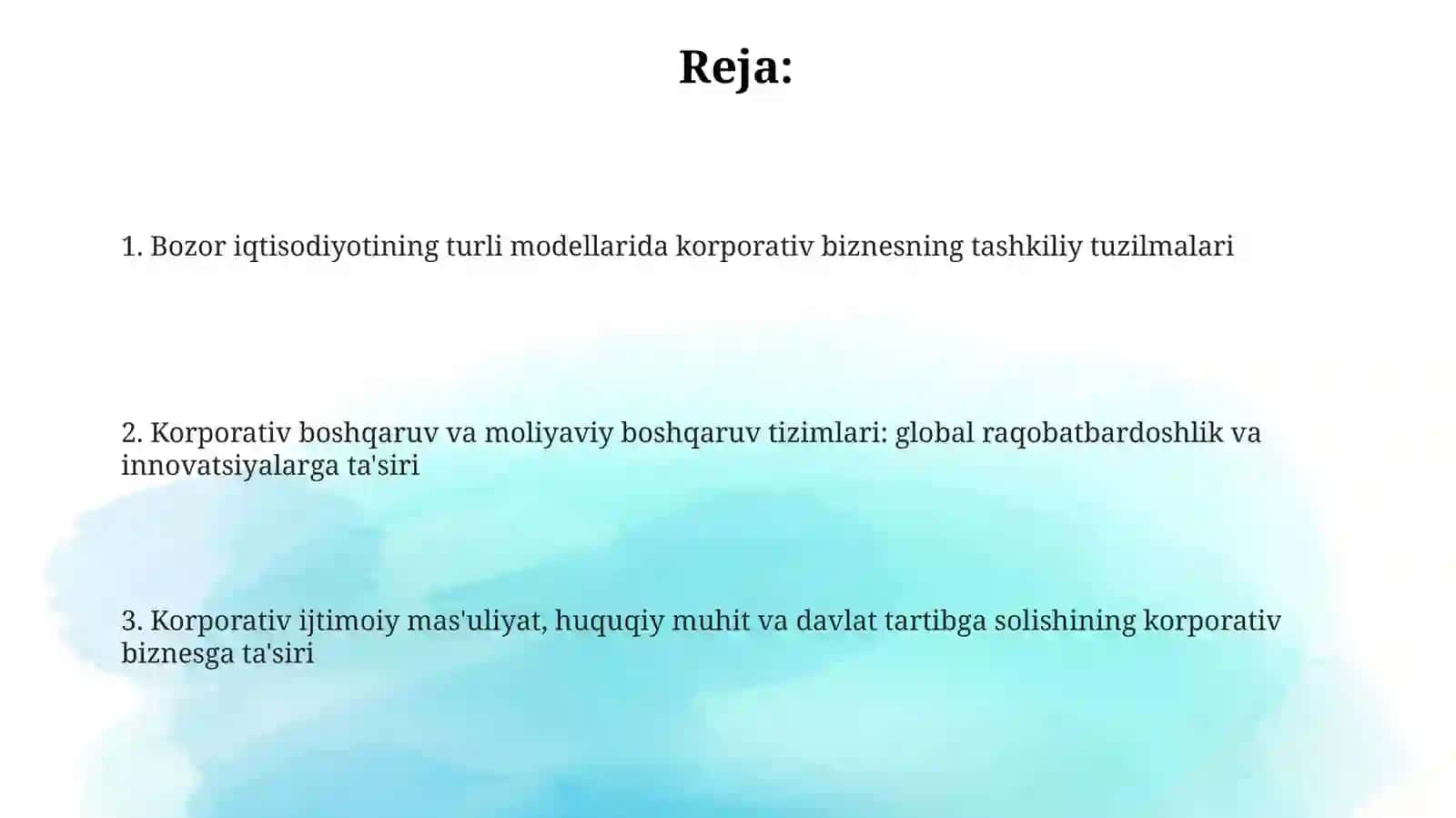 Bozor iqtisodiyotining turli modellarida korporativ biznes tashkiliy xususiyatlari 2