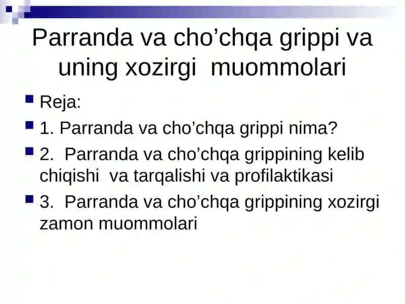 Parranda va cho’chqa grippi va uning xozirgi  muommolari 2
