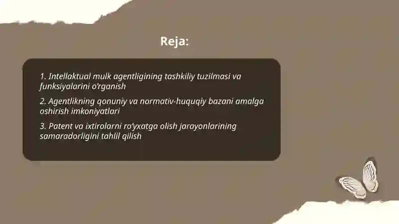 Intellaktual mulk agentligining tashkiliy tuzilmasi va funksiyalarini o’rganish 2