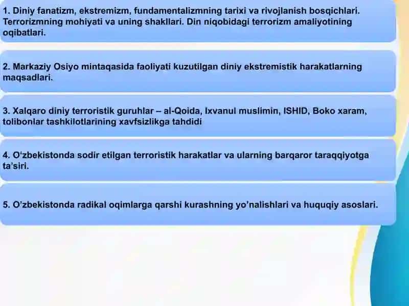 DINIY FANATIZM, EKSTREMIZM, FUNDAMENTALIZM, TERRORIZMNING TARIXI VA ULARNING HOZIRGI DAVRDA XAVFSIZLIKGA TAHDIDI 2