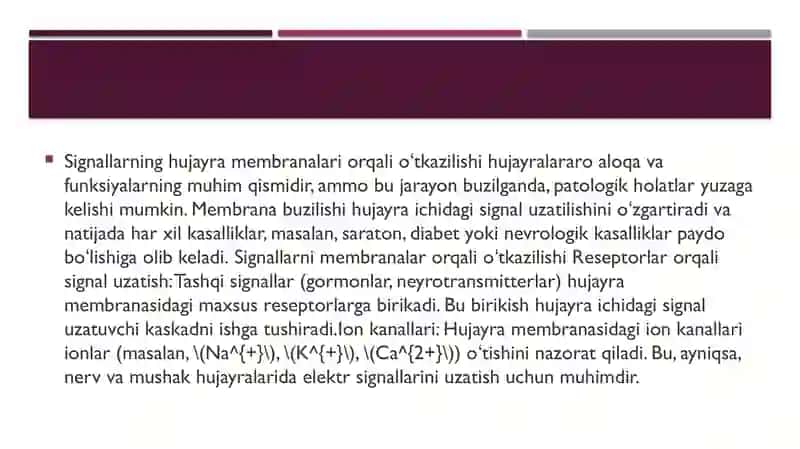 Signallarni membranalar orqali o‘tkazilishi 2