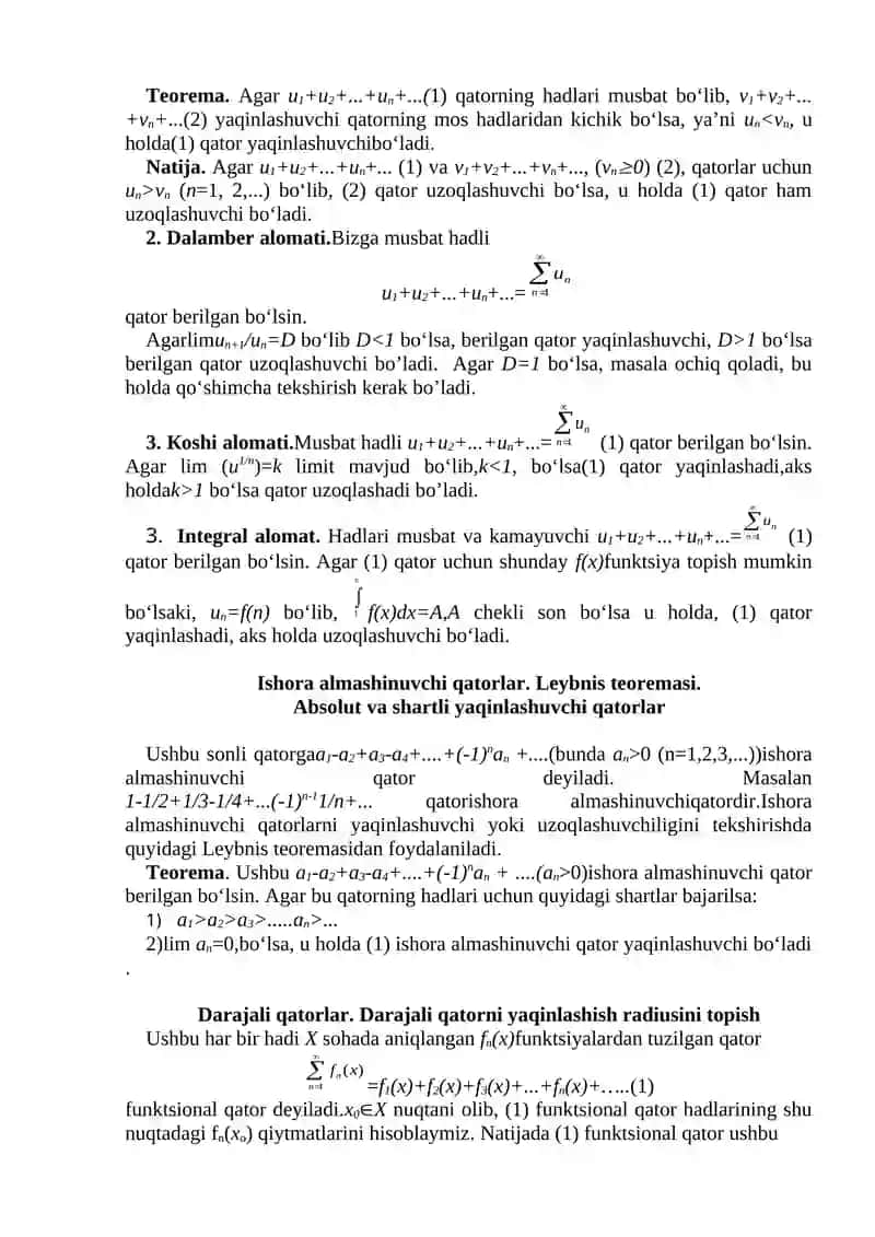 Sonli va funksional qatorlarga doir misollar yechish. 2