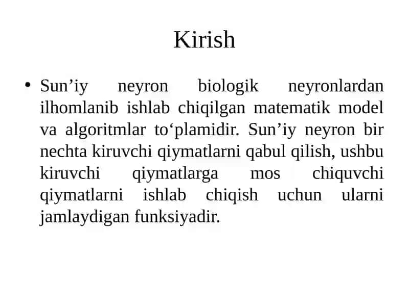 Sunʼiy neyron tarmoqlarga kirish. Eng so'dda perseptron 2