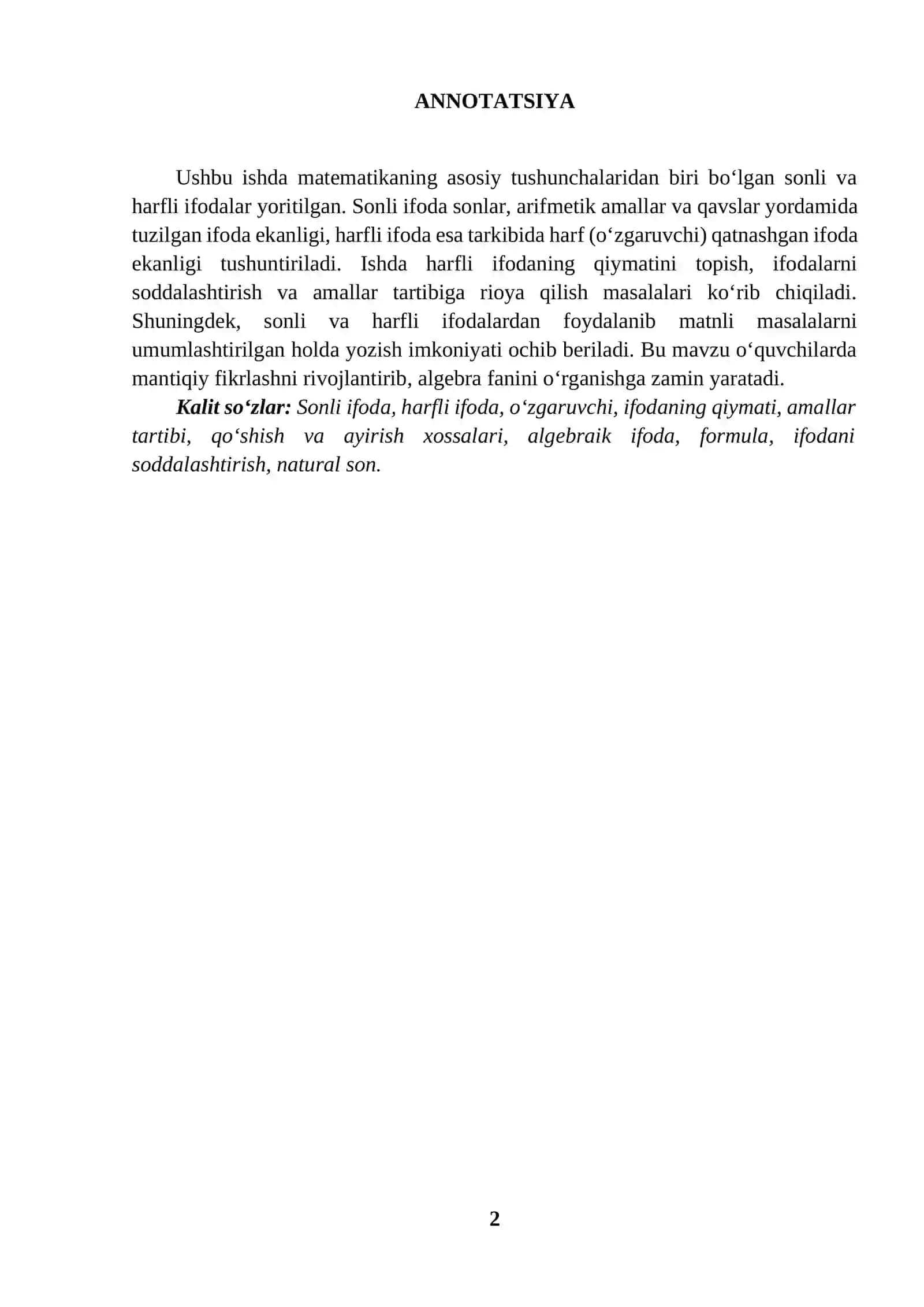 Sonli va harfli ifodalar 2