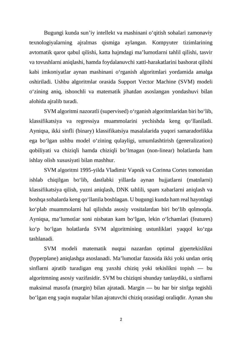 SUPPORT VECTOR MACHINES ALGORITMI ASOSIDA SENTIMENT TAHLILINI AMALGA OSHIRISH 2
