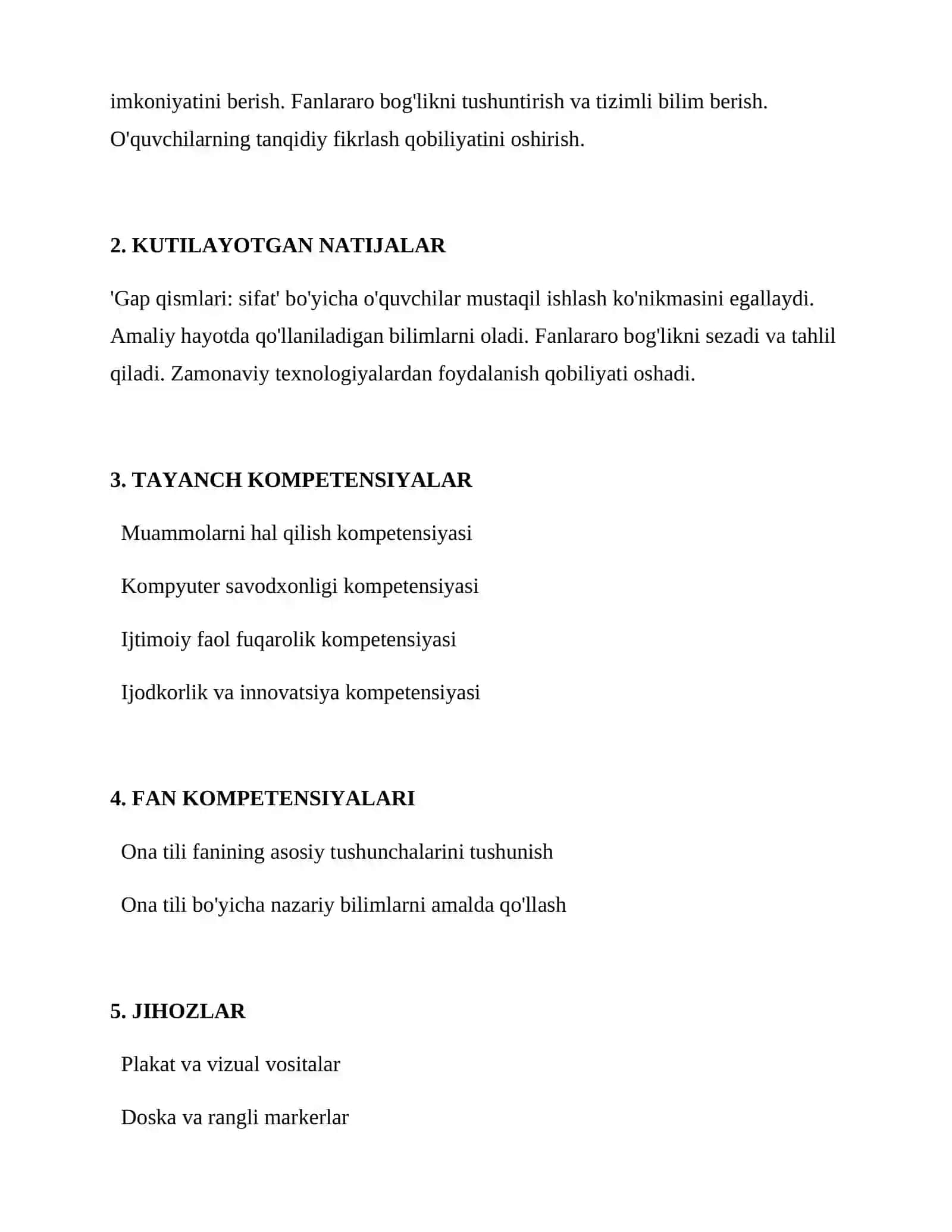 Gap qismlari: sifat Dars Ishlanmasi 2