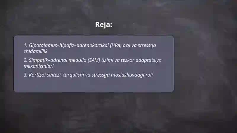 Stressga chidamlilik va moslashuvning fiziologik mexanizmlari 2