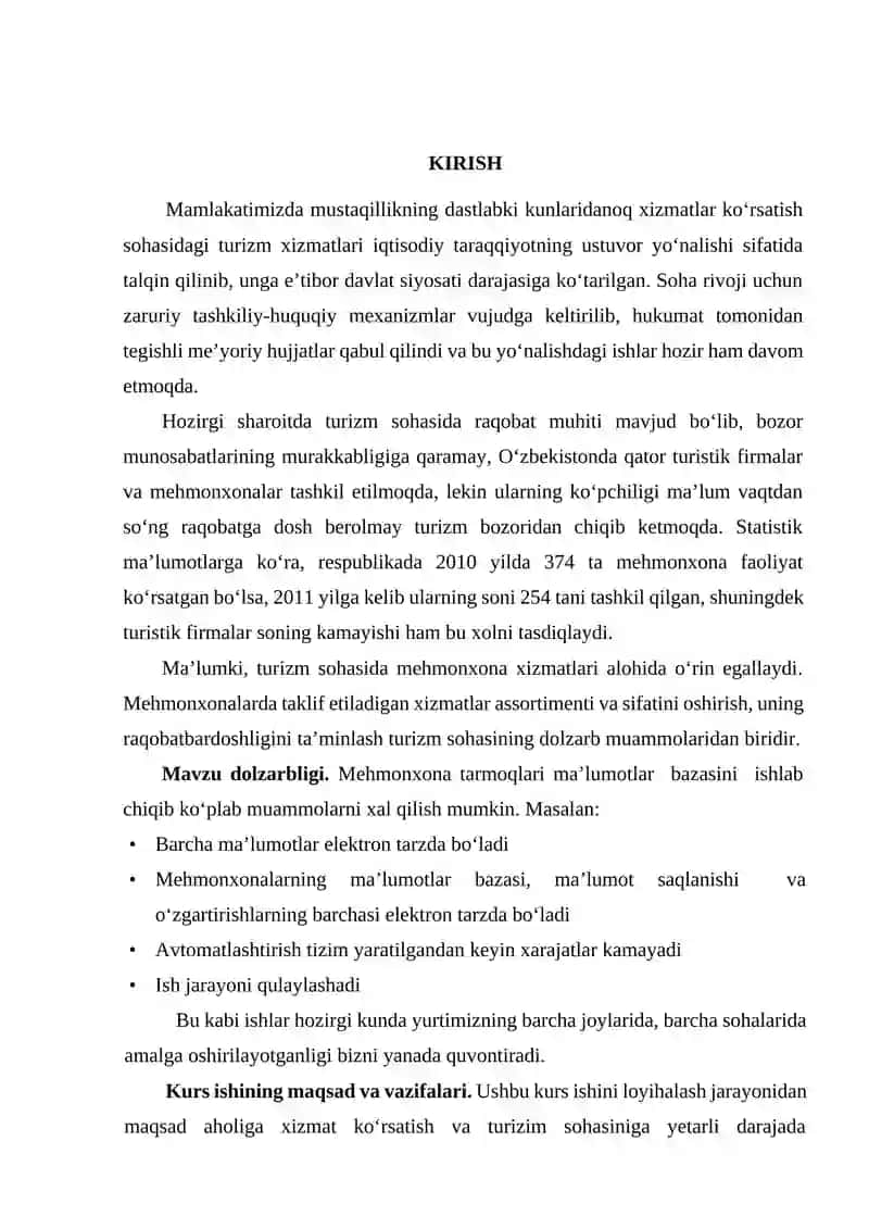 Mehmonxona ma’lumotlar bazasini loyihalash 2