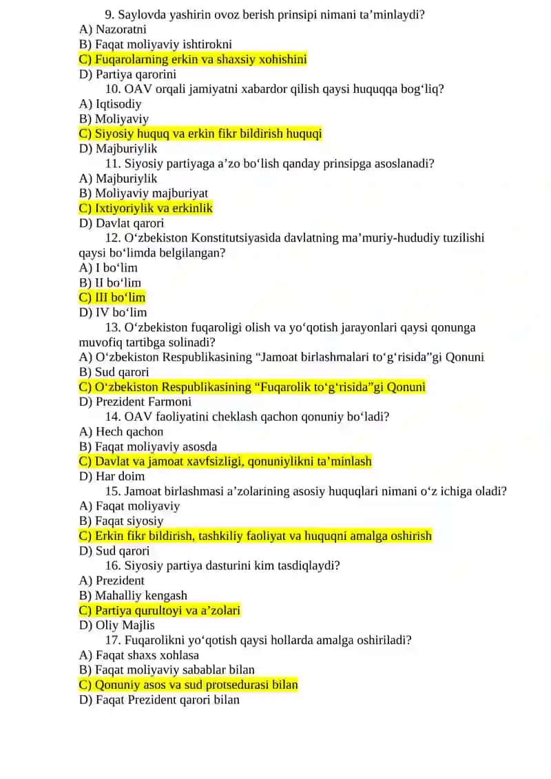 Konstitutsiyaviy huquq fanidan test 2