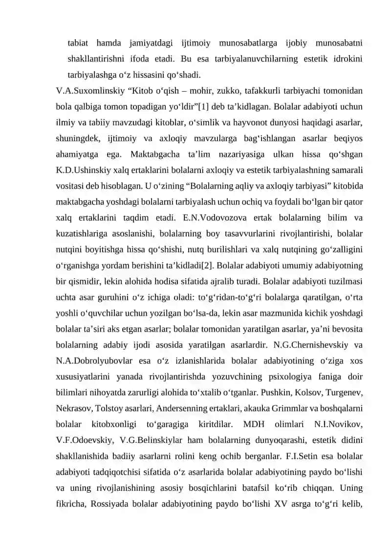 Maktabgacha yoshdagi bolalarni ma’naviy dunyoqarashini shakllantirishda badiiy adabiyotning o’rni 2