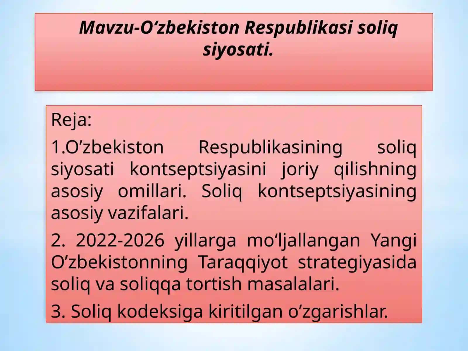 O‘ZBEKISTON RESPUBLIKASIDA SOLIQ SIYOSATI KONSEPSIYASI 2