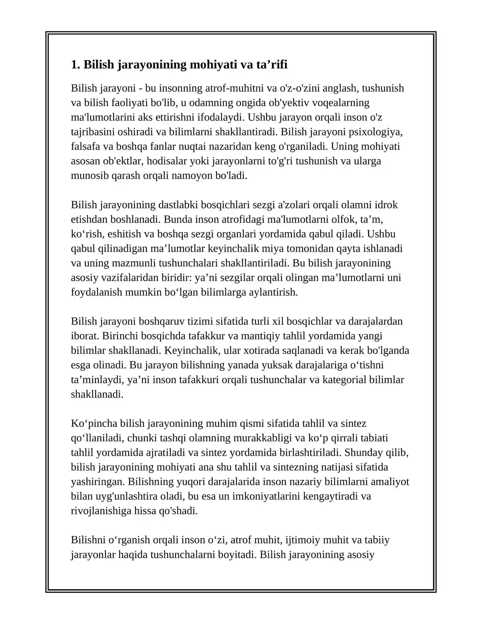 BILISH JARAYONINING MOHIYATI VA MEZONLARI 2