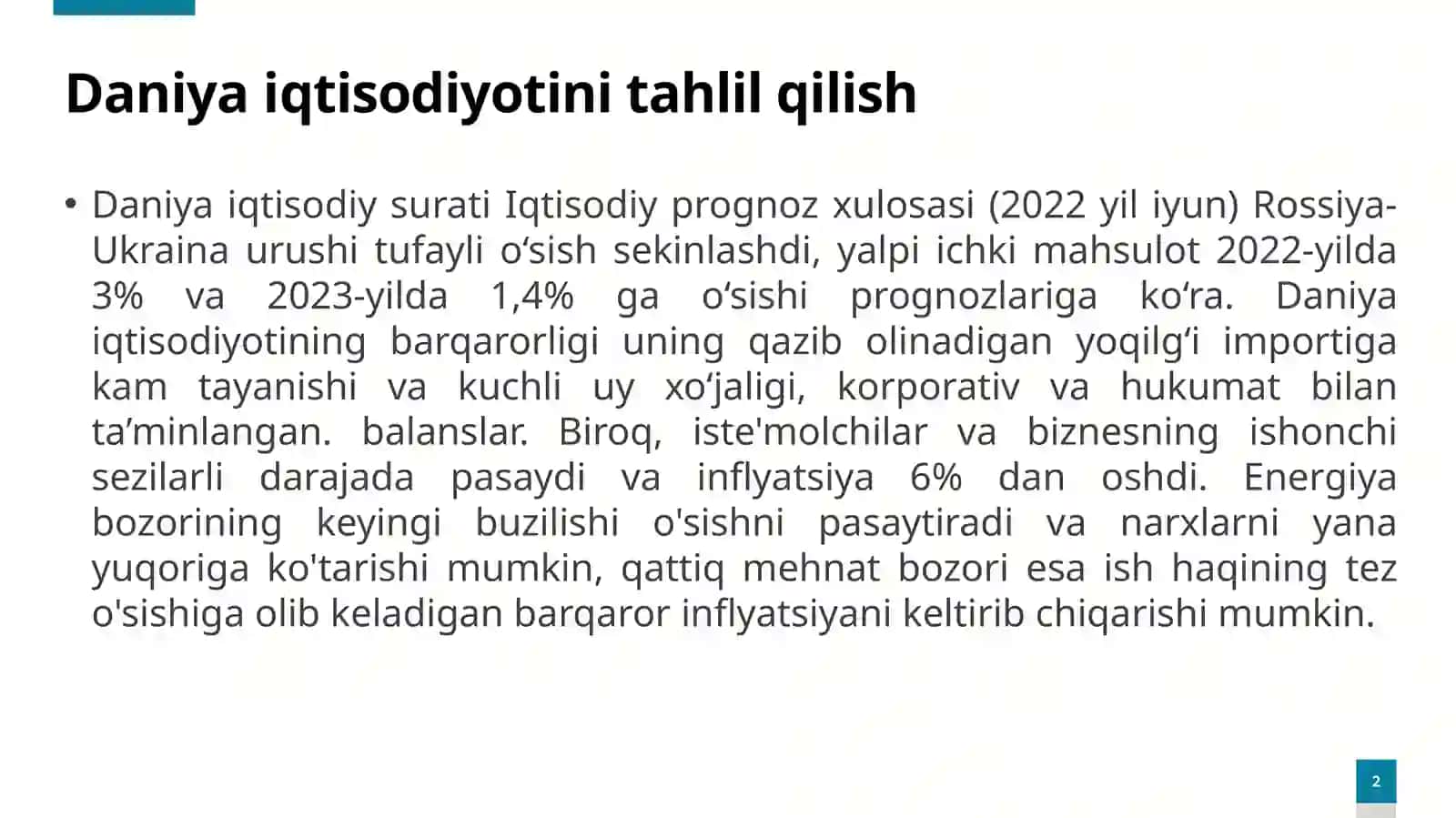 Daniya iqtisodiyotini tahlil qilish 2