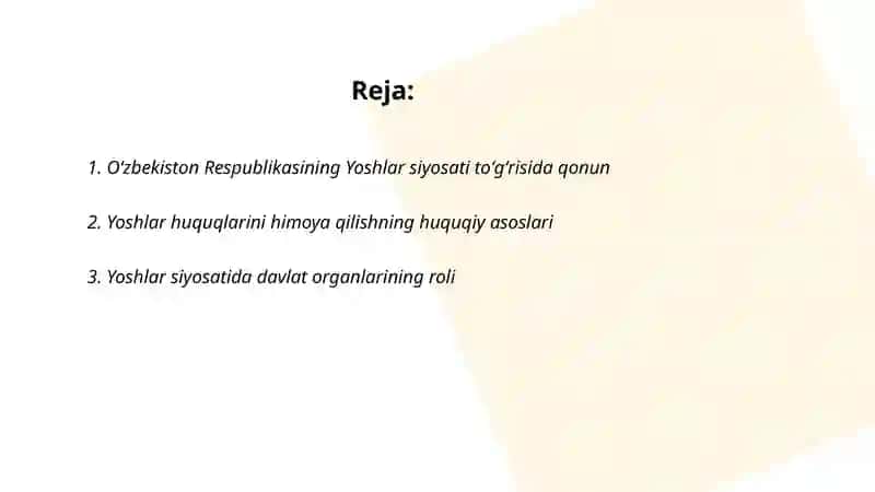 Oʻzbekistonda yoshlarga oid siyosatning xuquqiy asoslari 2