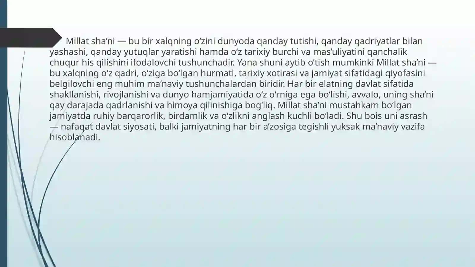 Millat sha’nini himoya qilishning o’ziga xos jihatlari. 2