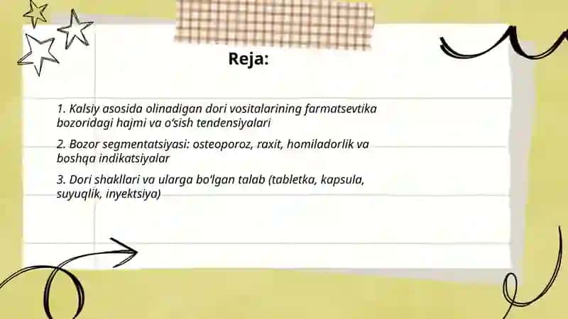 Kalsiy asosida olinadigan dori vositalarining farmatsevtika bozoridagi oʻrni 2