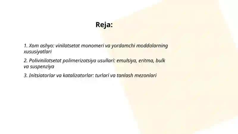 Polivinilatsetat olish texnologiyasi 2