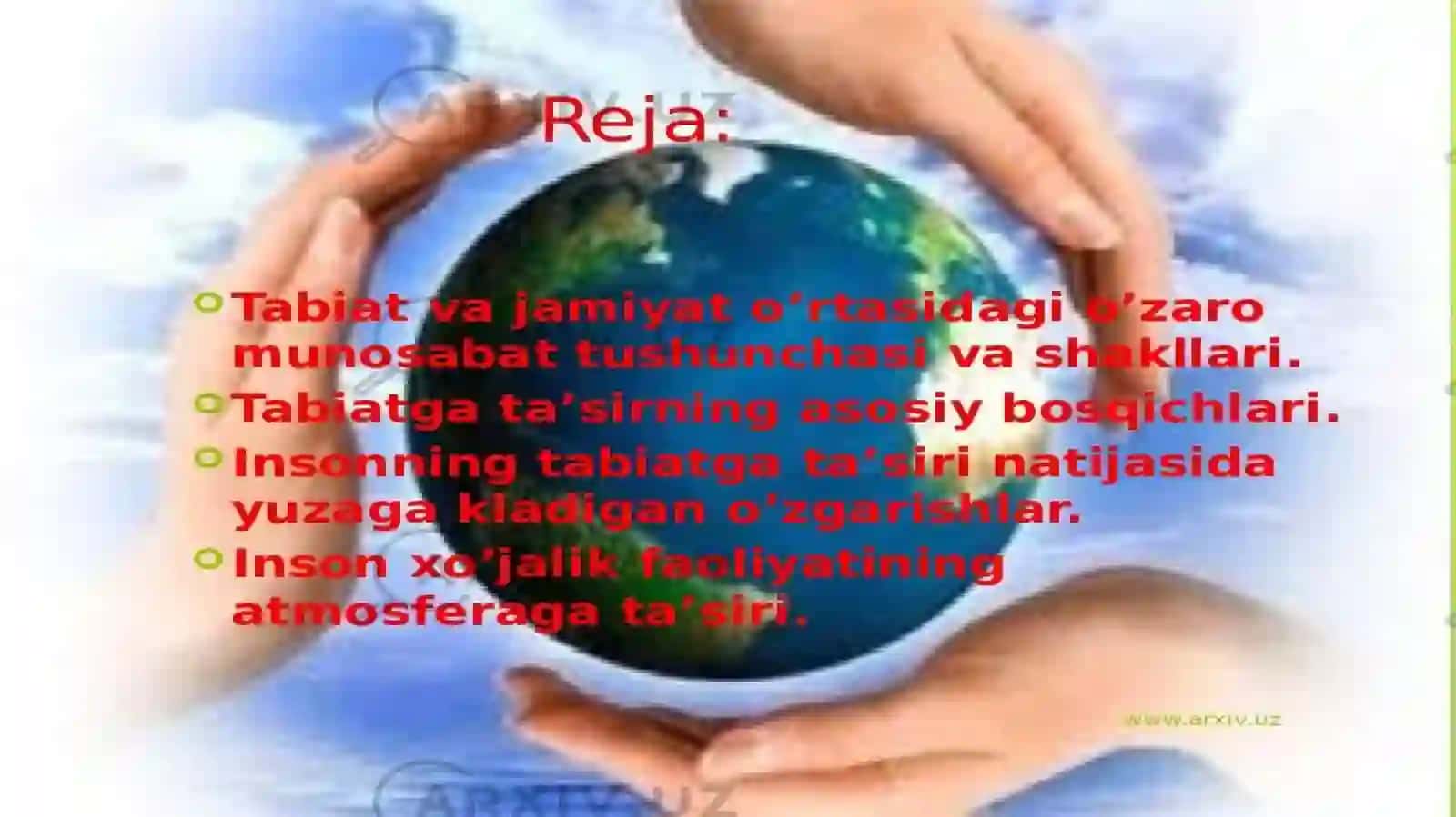 Insonrivojlanishida tabiatning roli haqida masalalarni yoritilishi 2