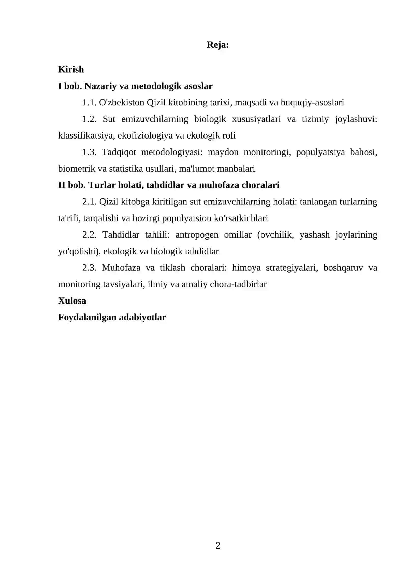 O'ZBEKISTON QIZIL KITOBIGA KIRITILGAN SUT EMIZUVCHI HAYVONLAR KURS ISHI 2