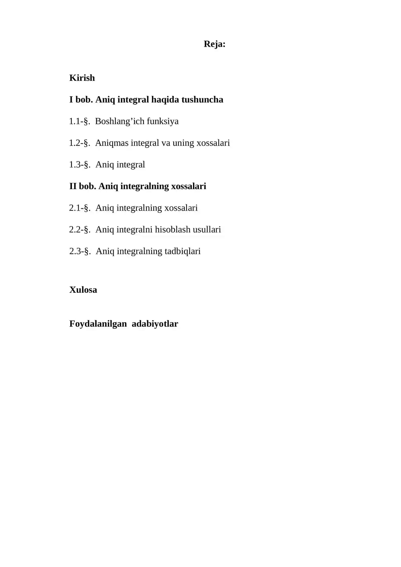 Aniq integra va uning xossalari 2