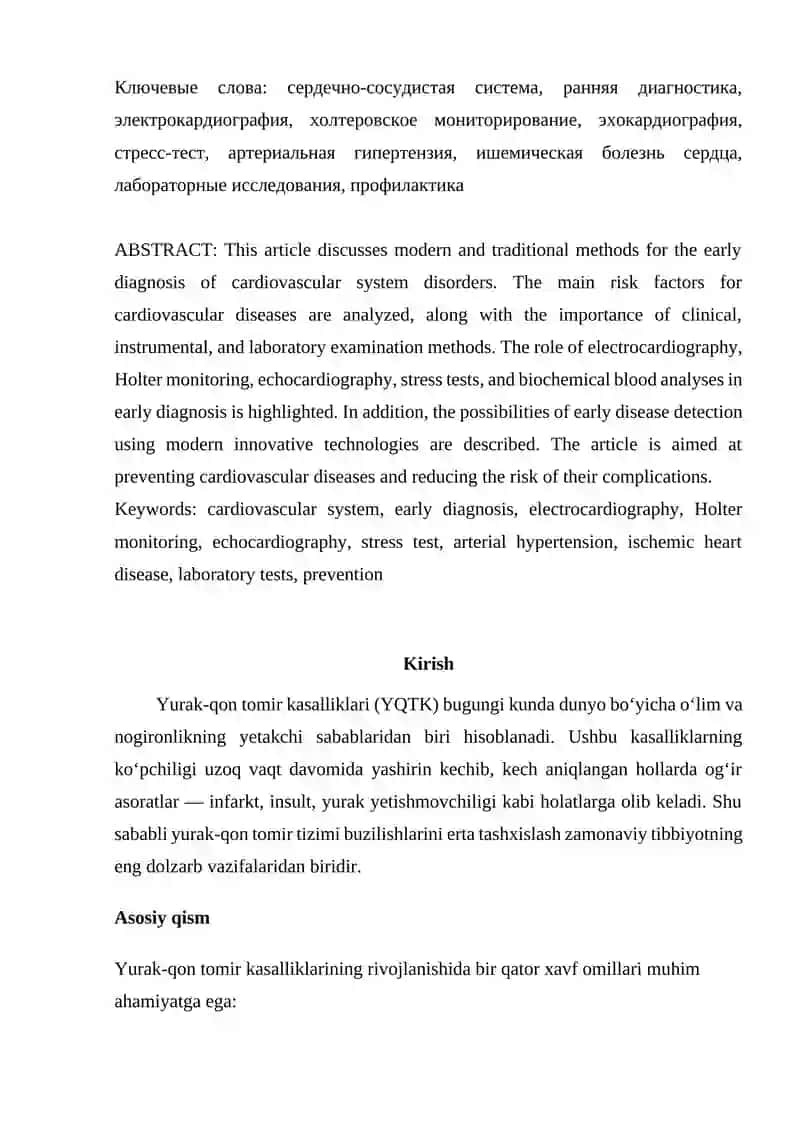 YURAK-QON TOMIR TIZIMI BUZILISHLARINI ERTA TASHXISLASH USULLARI 2