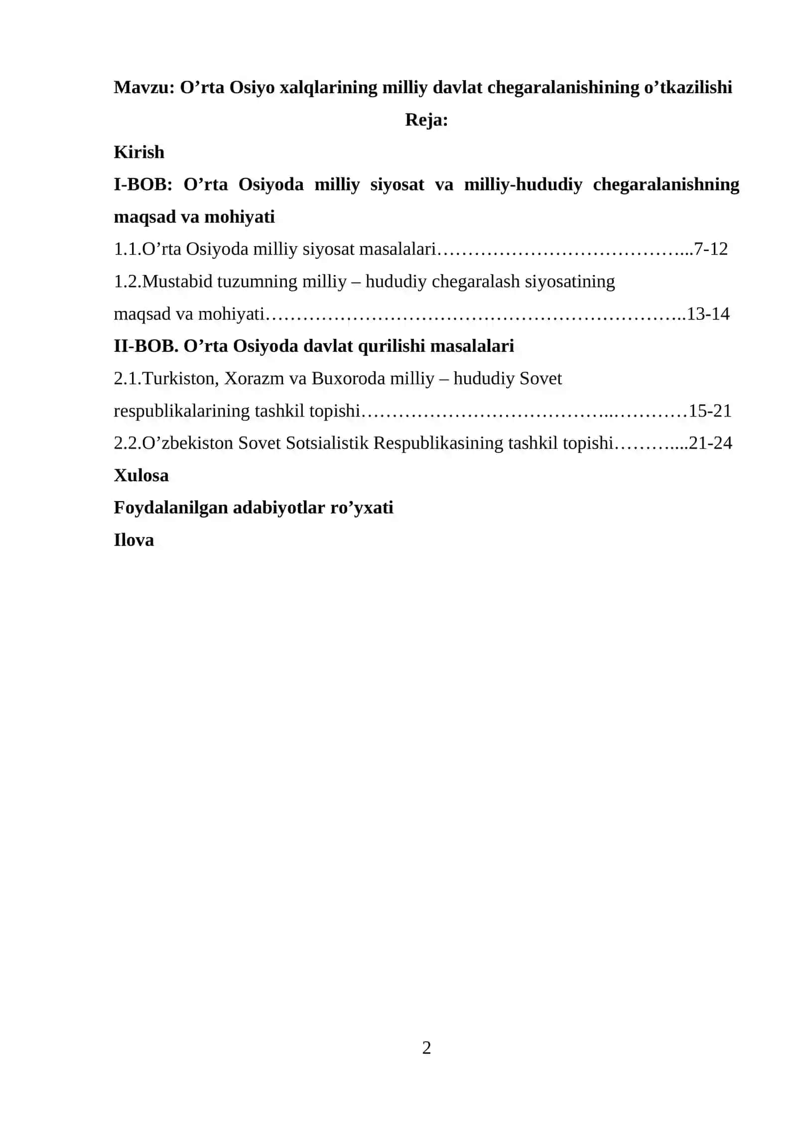 O’rta Osiyo xalqlarining milliy davlat chegaralanishining o’tkazilishi 2