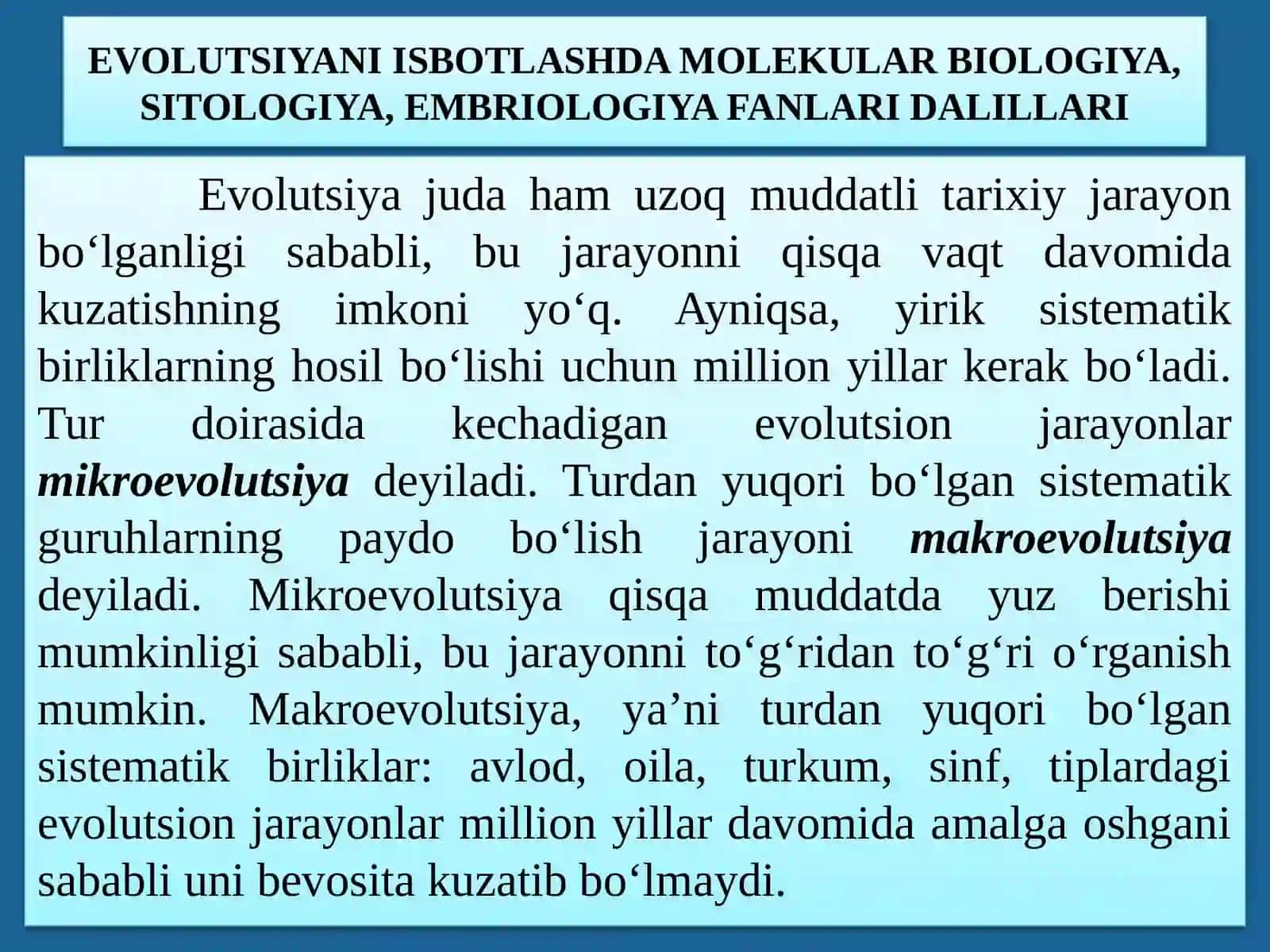 Evolyutsiyani Isbotlashda Molekulyarbiologiya, Sitologiya, Embriologiya Fanlari Dalillari 2