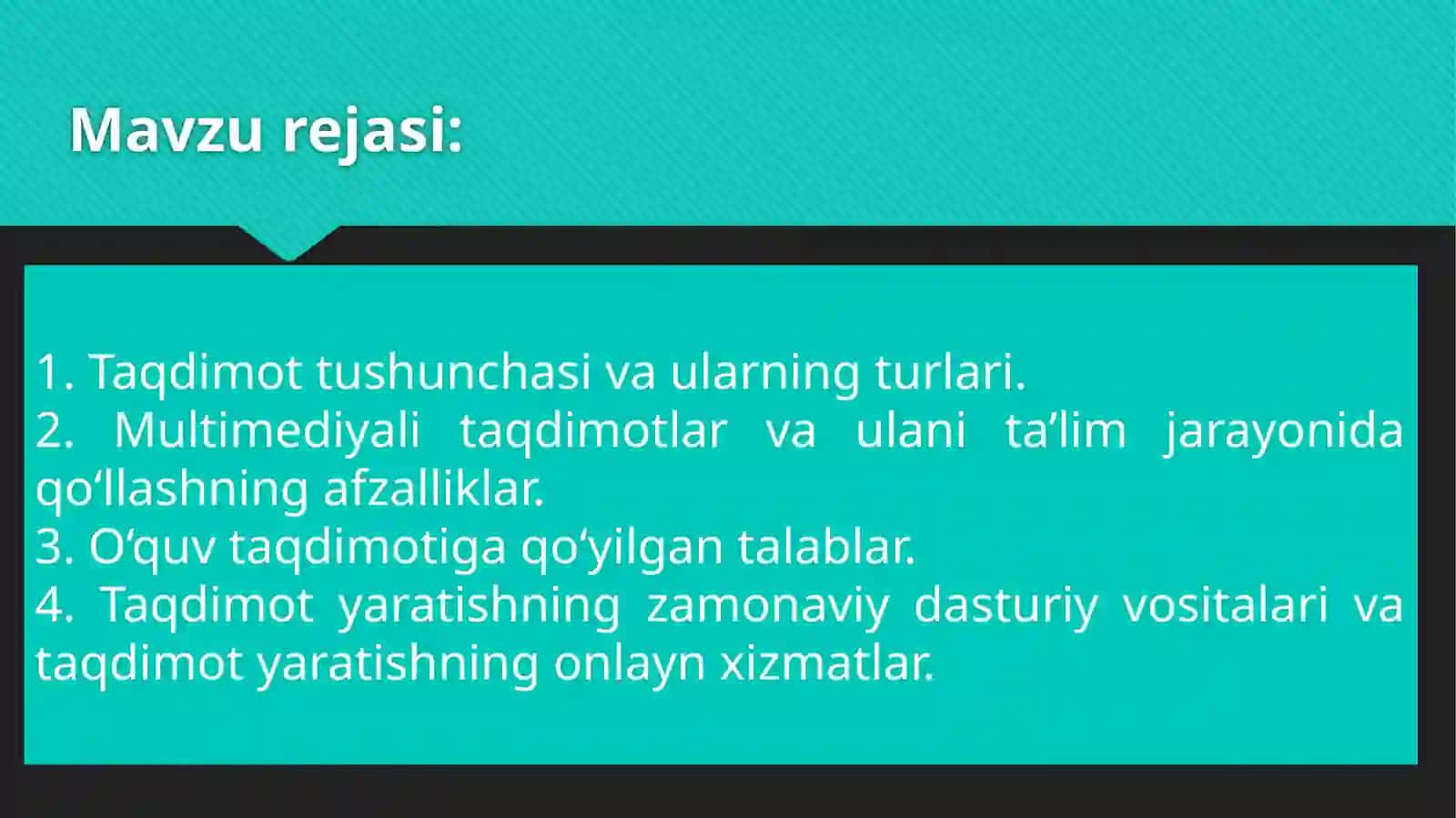 5-MARUZA:TAQDIMOT YARATISHNING ZAMONAVIY VOSITALARI VA TA’LIM JARAYONIDA QO‘LLANILISHI 2