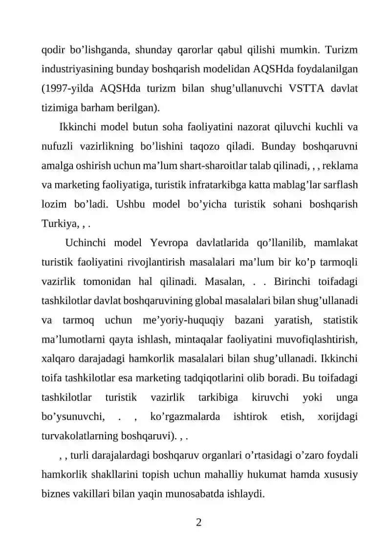 Turizm sohasini boshqarishning tashkiliy tuzilmasi va marketingi 2