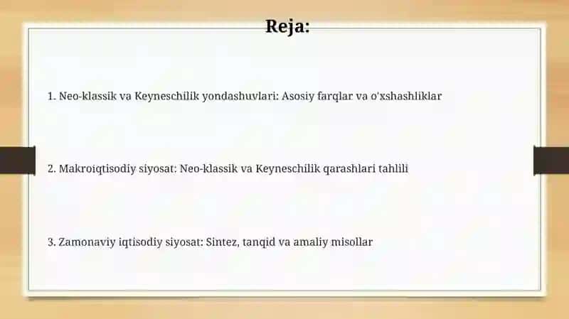 Neo-klassik va Keyneschilik Yondashuvlar: Asosiy Farqlar va O'xshashliklar 2