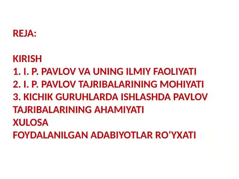 Kichik guruhlarda ishlashda I.P.Pavlov tajribalari 2