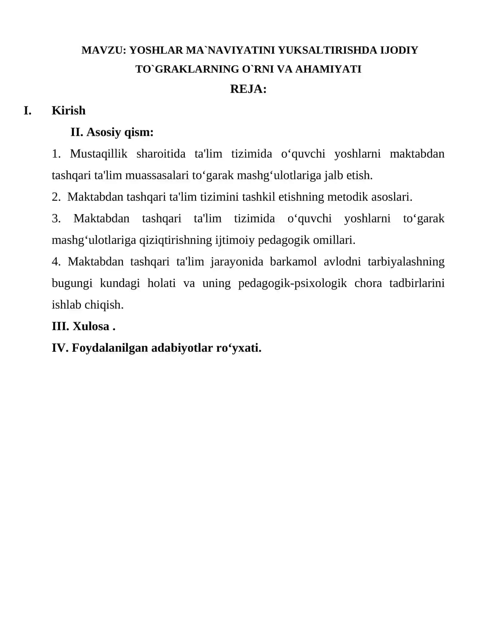 YOSHLAR MA`NAVIYATINI YUKSALTIRISHDA IJODIY TO`GRAKLARNING O`RNI VA AHAMIYATI 2