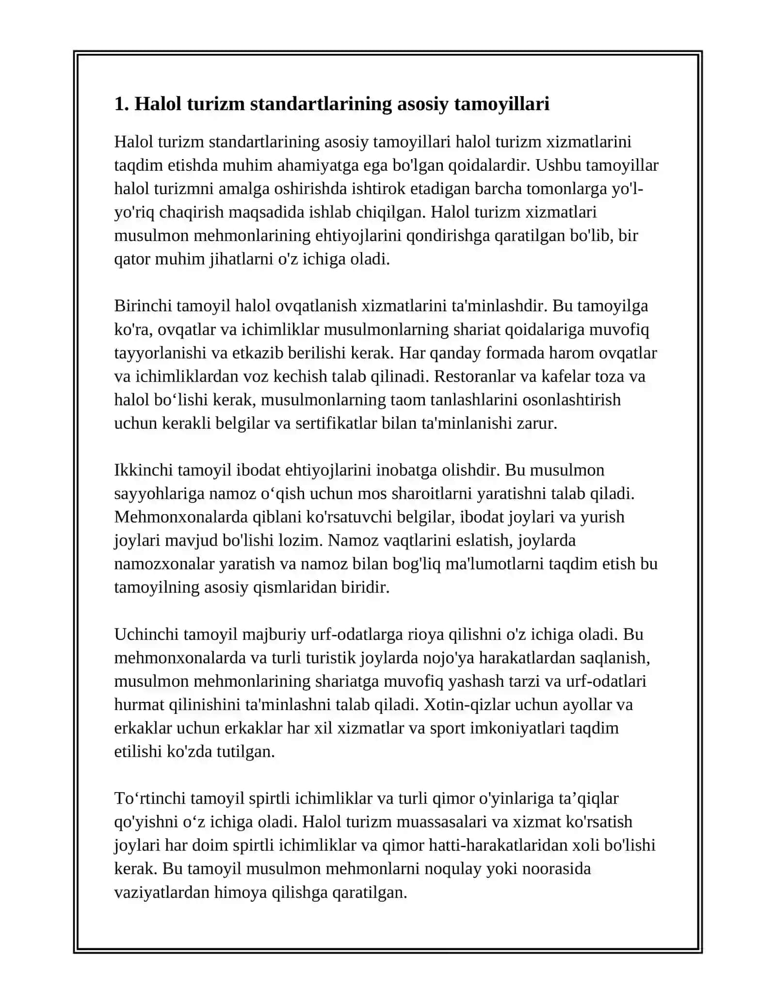 HALOL TURIZM STANDARTLARI VA SERTIFIKATLASHTIRISH AMALIYOTI 2