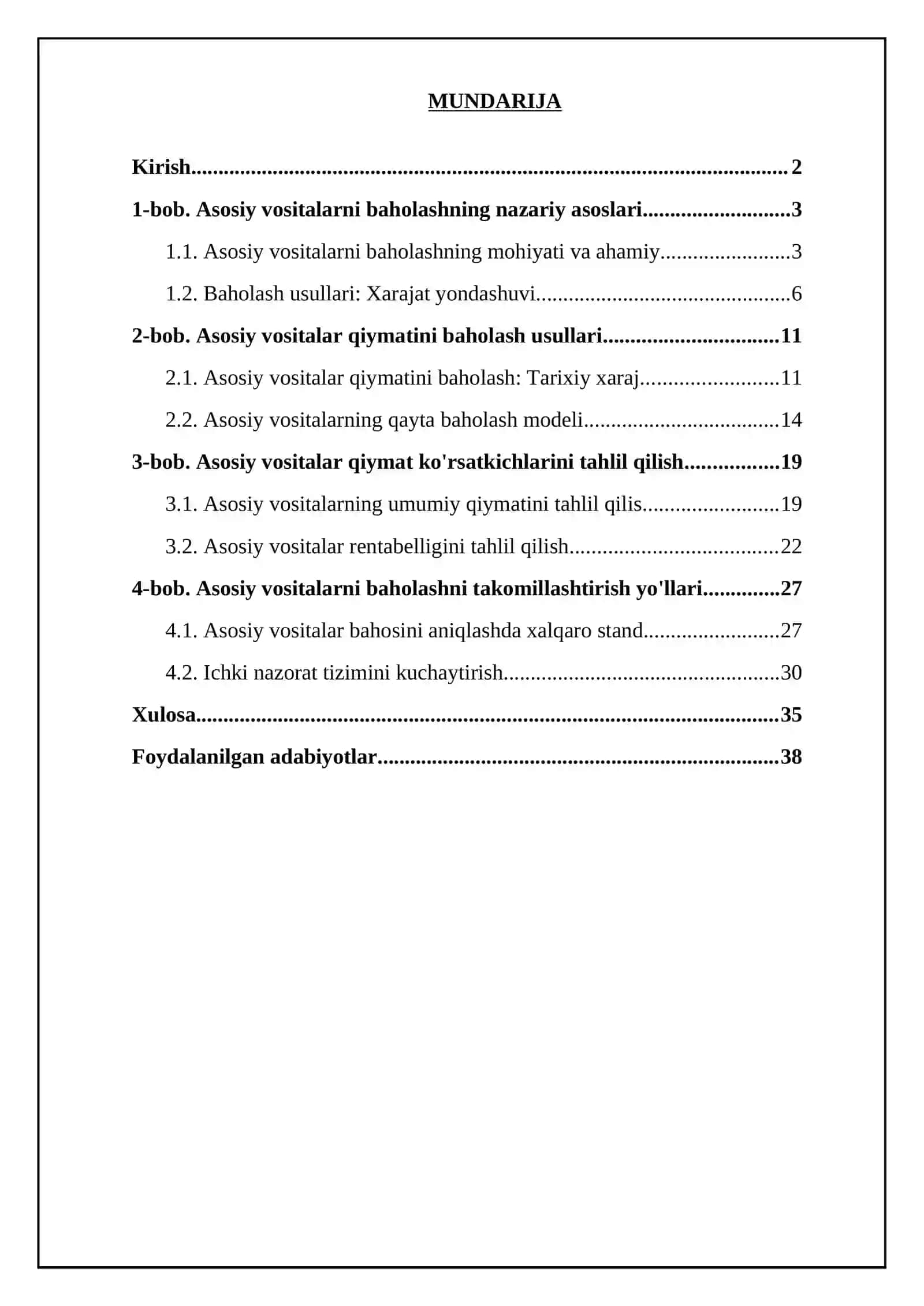 Asosiy vositalarni baholash va ularning qiymat ko'rsatkichlari 2