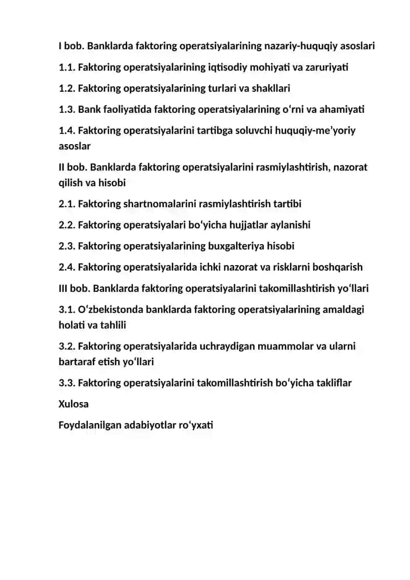 Banklarda faktoring operatsiyalari mohiyati, ularni rasmiylashtirish, nazorat qilish va hisobi. 2