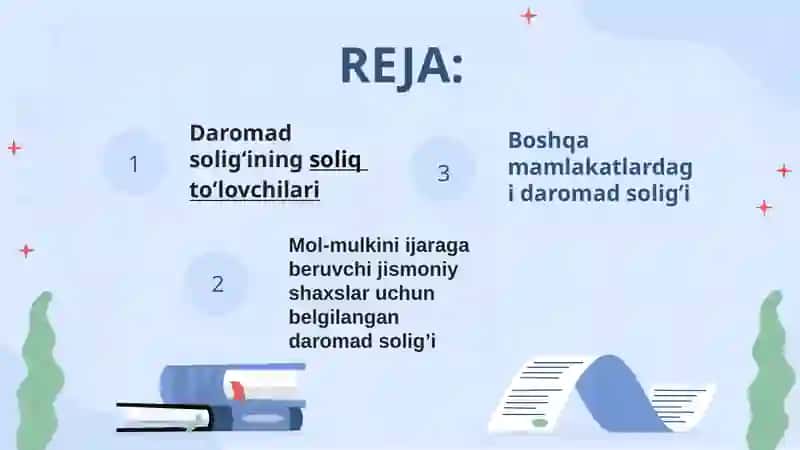 Daromad solig'i (Daromad shakllari va turlari soliq qat'or tilmaydigan daromadlar) 2