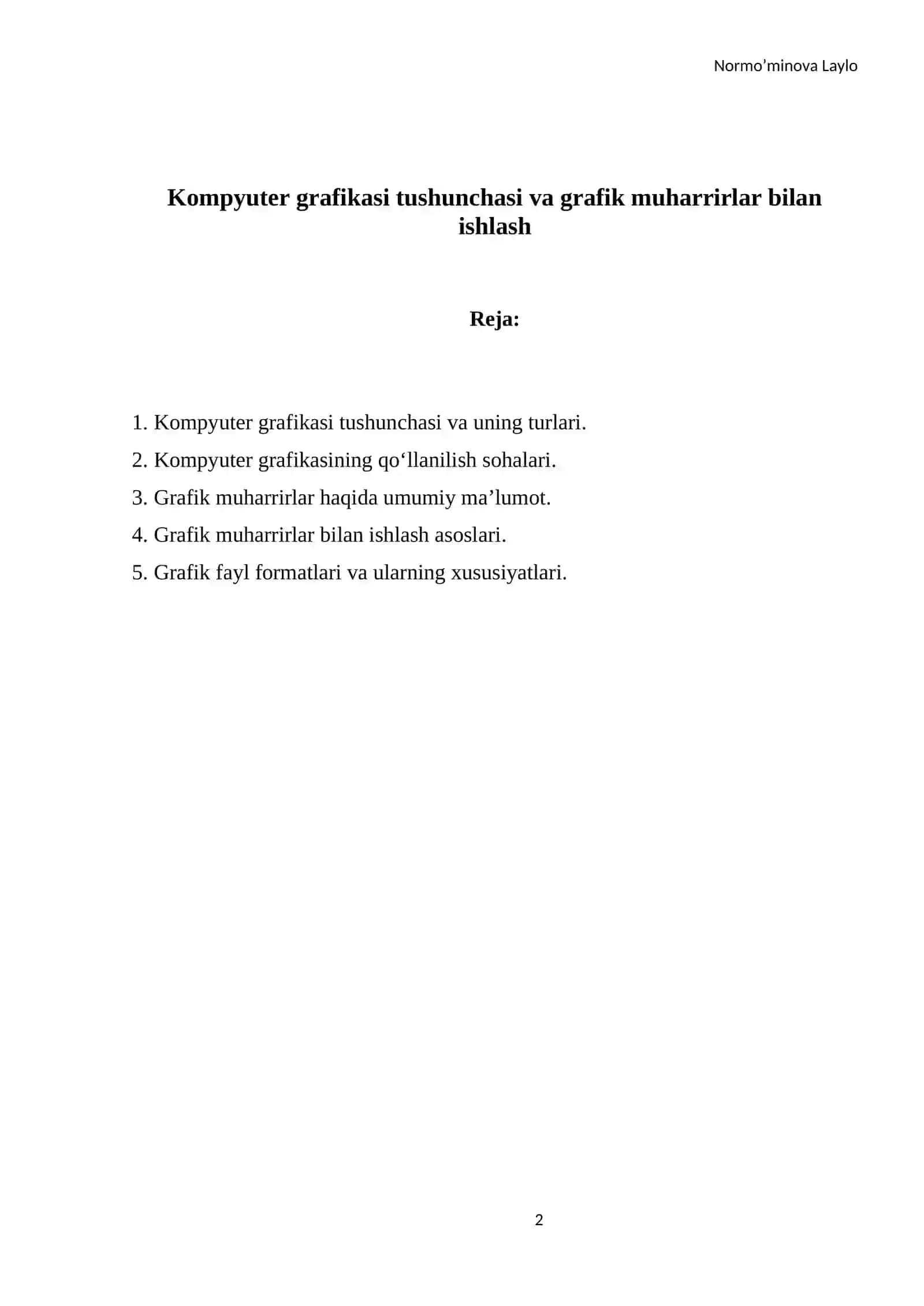 Kompyuter grafikasi tushunchasi va grafik muharrirlar bilan ishlash 2