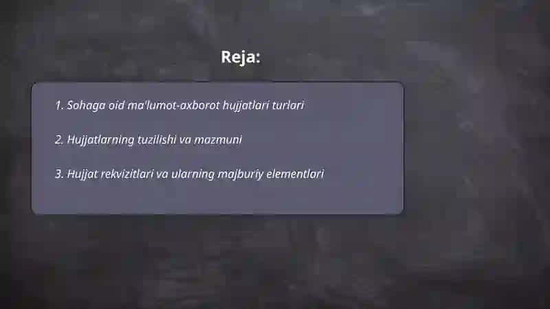 Sohaga oid maumot axborot hujjatlari va rekvizitlar 2