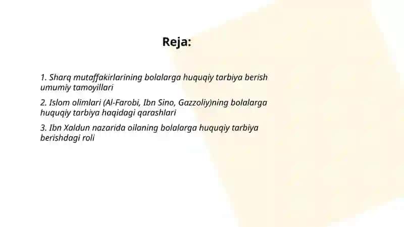 Sharq mutaffakirlarining bolalarga huquqiy tarbiya berish haqida qarashlari 2