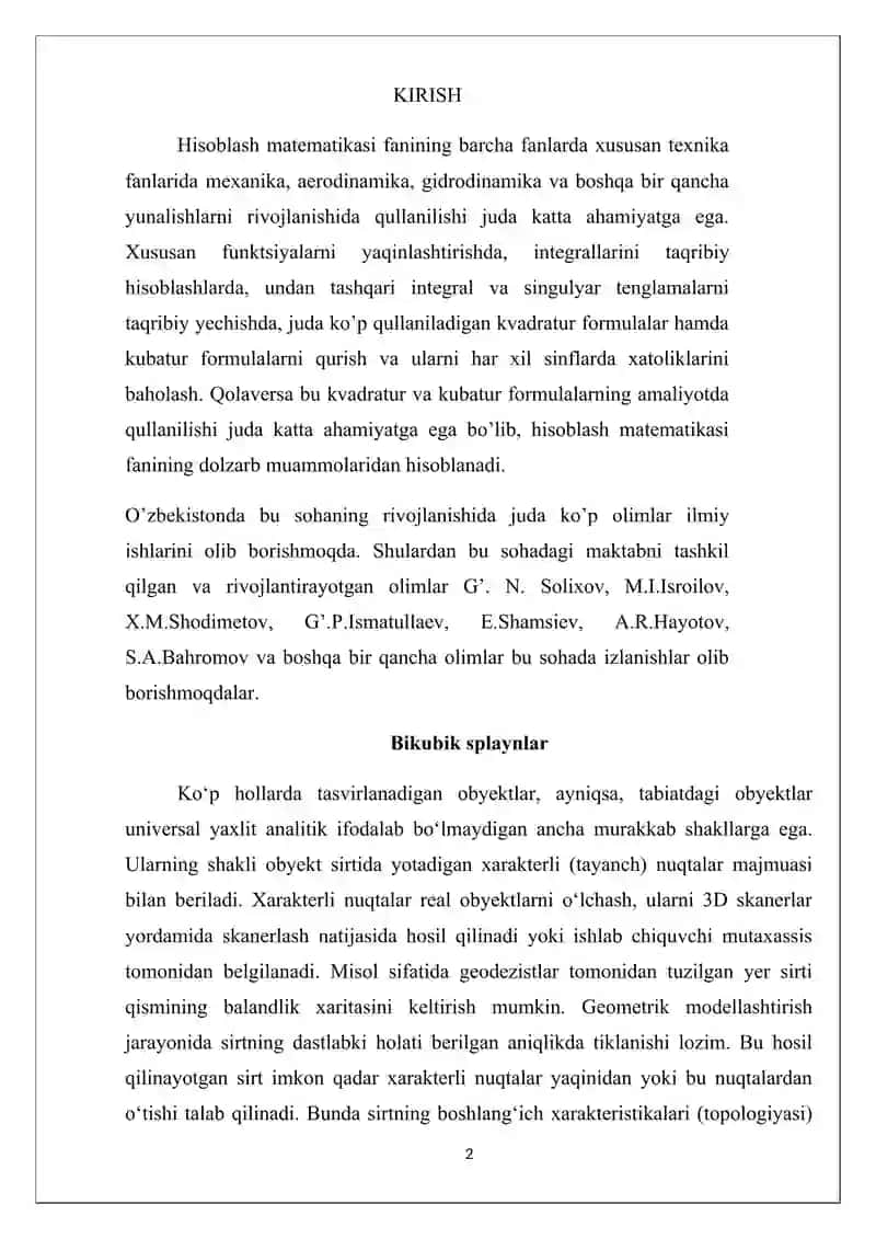 Ko'p o'zgaruvchili funksiyani yaqinlashtirishda bikubik splayn funksiya qurish 2