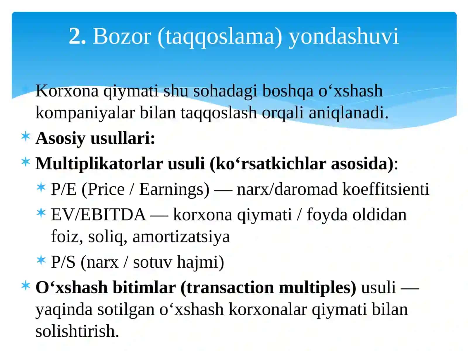 Daromad kapitalizatsiya qilish usuli 2