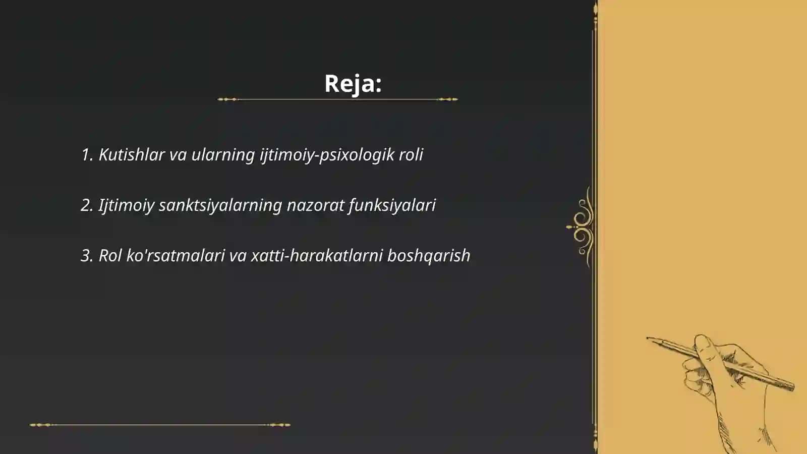 Individning xatti-harakatlarini boshqarishning ijtimoiy-psixologik mexanizmlari: kutishlar, sanktsiyalar, rol ko'rsatmalari va boshqalar 2