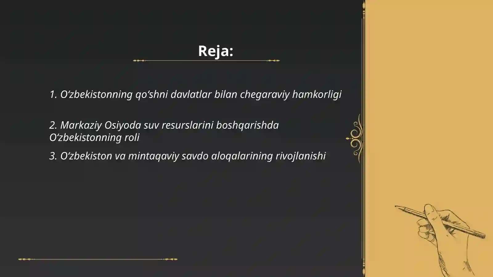 Oʻzbekistonning Markaziy Osiyoda tinchlik va barqarorlikni taʼminlashdagi oʻrni 2